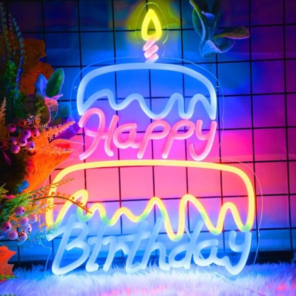 Blue/Pink Happy Birthday Neon Sign LED Light, Wall Decor for Room, Party & Gifts